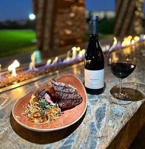 steak with wine